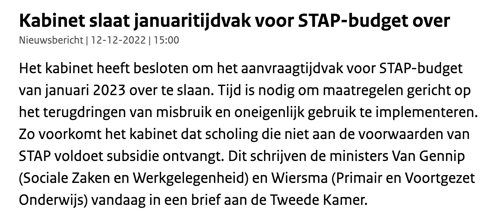 STAP uitgesteld